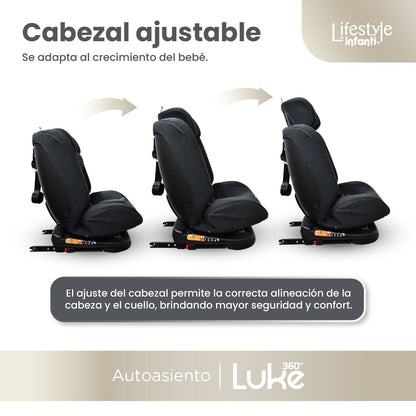 Autoasiento Luke Con Giro 360° Seguridad Isofix y 4 posiciones De Reclinación