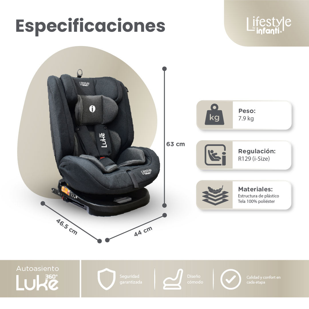 Autoasiento Luke Con Giro 360° Seguridad Isofix y 4 posiciones De Reclinación