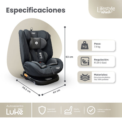 Autoasiento Luke Con Giro 360° Seguridad Isofix y 4 posiciones De Reclinación