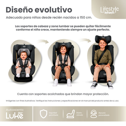 Autoasiento Luke Con Giro 360° Seguridad Isofix y 4 posiciones De Reclinación