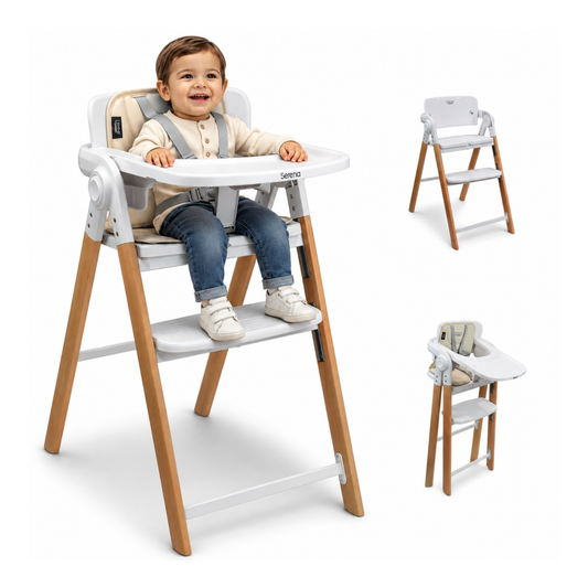 Silla Alta Periquera 2 En 1 Serena Plegable Con Arnes De 5 Puntos