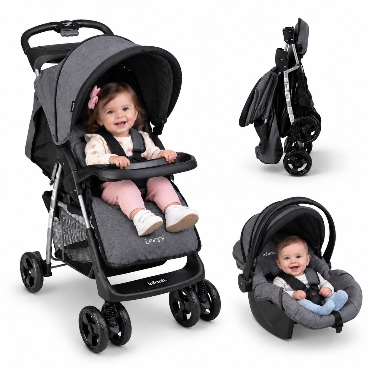 Carriola Travel System Lenni Con Portabebé y Plegado a Una Mano