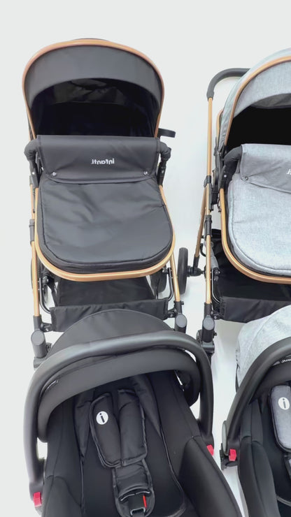 Carriola Travel System Welly Negro Con Portabebé y Asiento Reversible