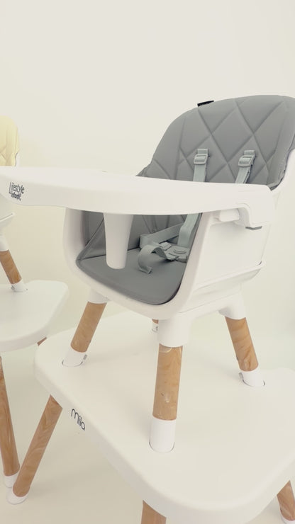 Silla Alta 6 En 1 Mila Gris Con Arnés De 5 Puntos Y Charola Ajustable Hasta 25 kg