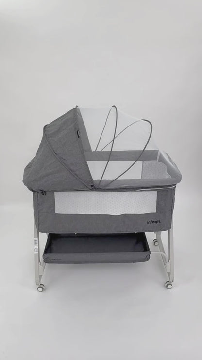 Cuna Corral Davy Plus Gris Con Colecho Lateral y Cambiador Desmontable