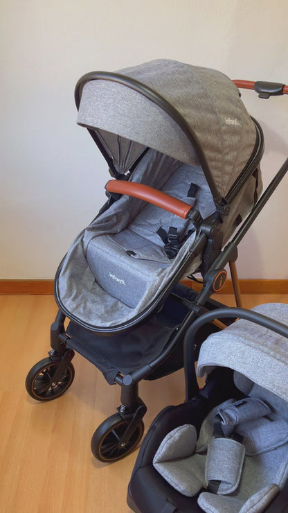 Carriola Travel System Ana Asiento Reversible Convertible en Bambineto, Portabebé Autoasiento y Base, Plegado Compacto, Arnés de 5 Puntos, Toldo con Ventanilla, Cubrepiés y Canastilla Infanti