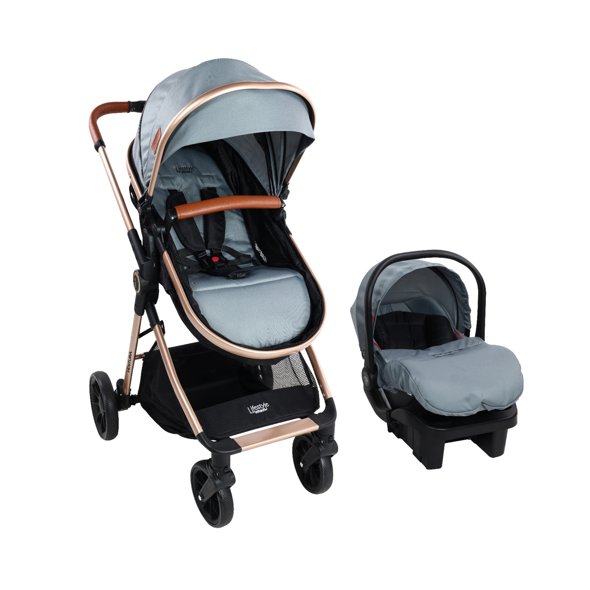 Carriola Ventura Gris Con Sistema De Viaje Asiento Reversible Plegado Fácil y Compacto